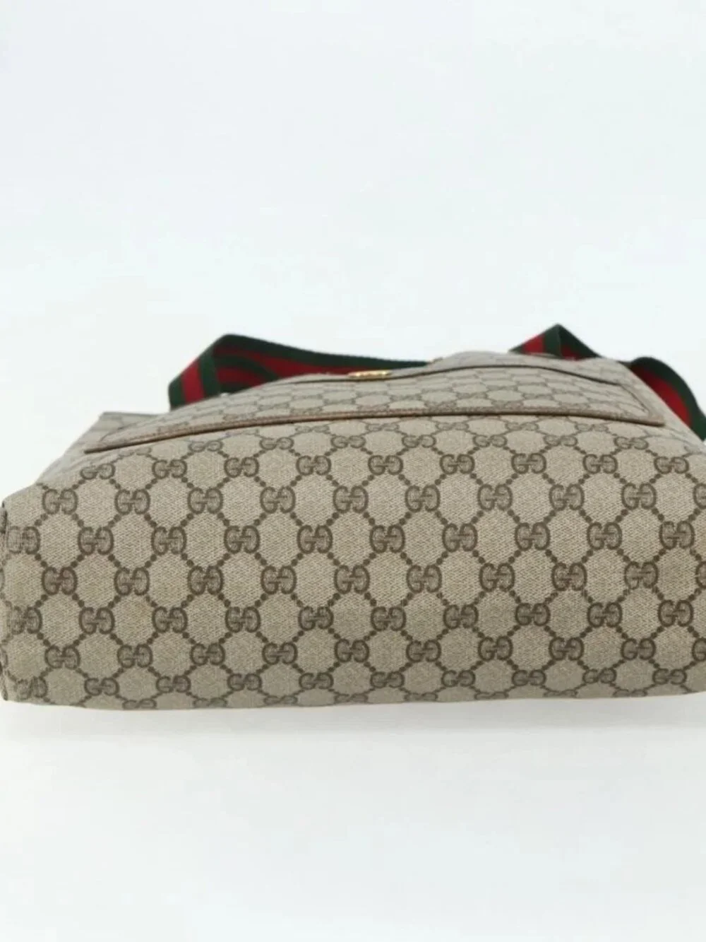 GUCCI GG Supreme Web Sherry Line Tote Bag PVC Beige Red 16 002 4487 Auth